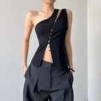 Women's Asymmetrical Blouse with Button Details