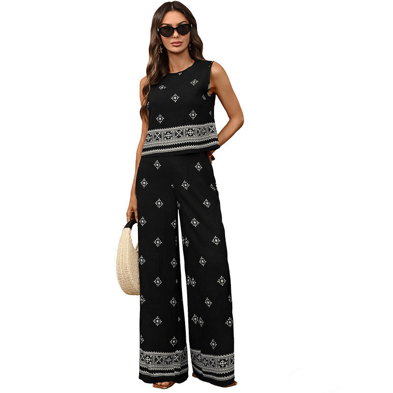 Harem Pants Set with Border Pattern