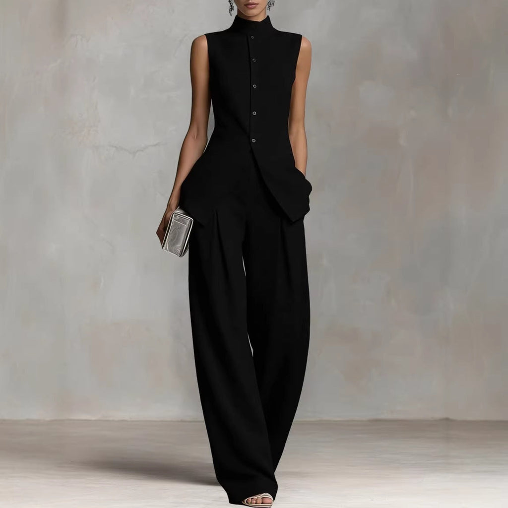 Women's Elegant High-Neck Wide-Leg Jumpsuit