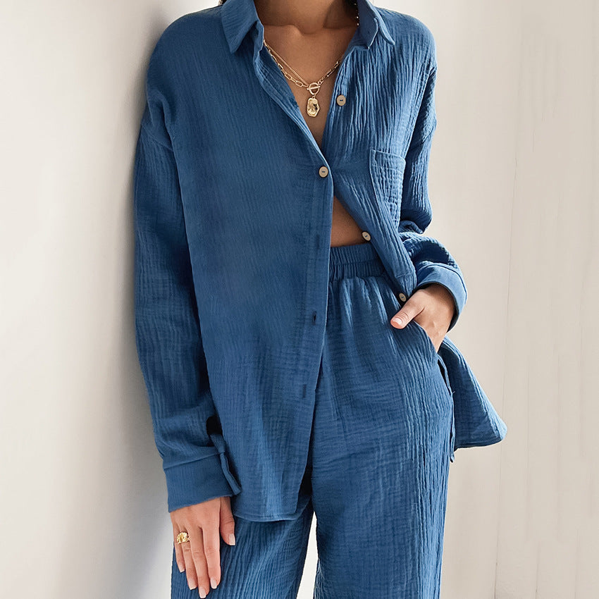 Women's Casual Two-Piece Set in Lightweight Material with Wide Cut