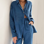 Women's Casual Two-Piece Set in Lightweight Material with Wide Cut
