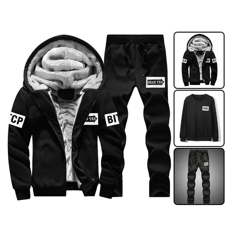 Men's Warm Two-Piece Training Set with Teddy Lining