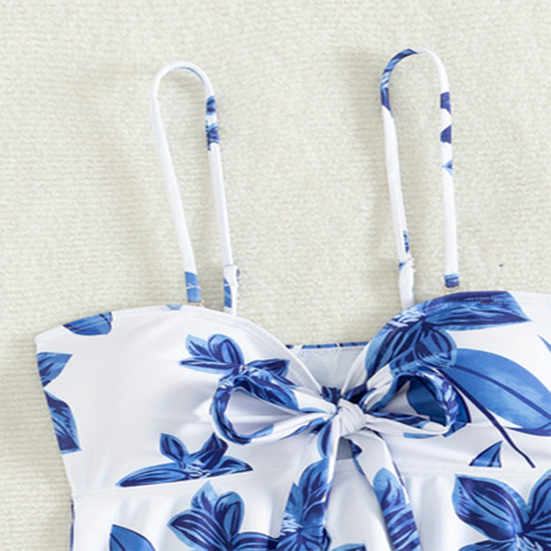 Women's Tankini Set with Floral Design and Adjustable Straps