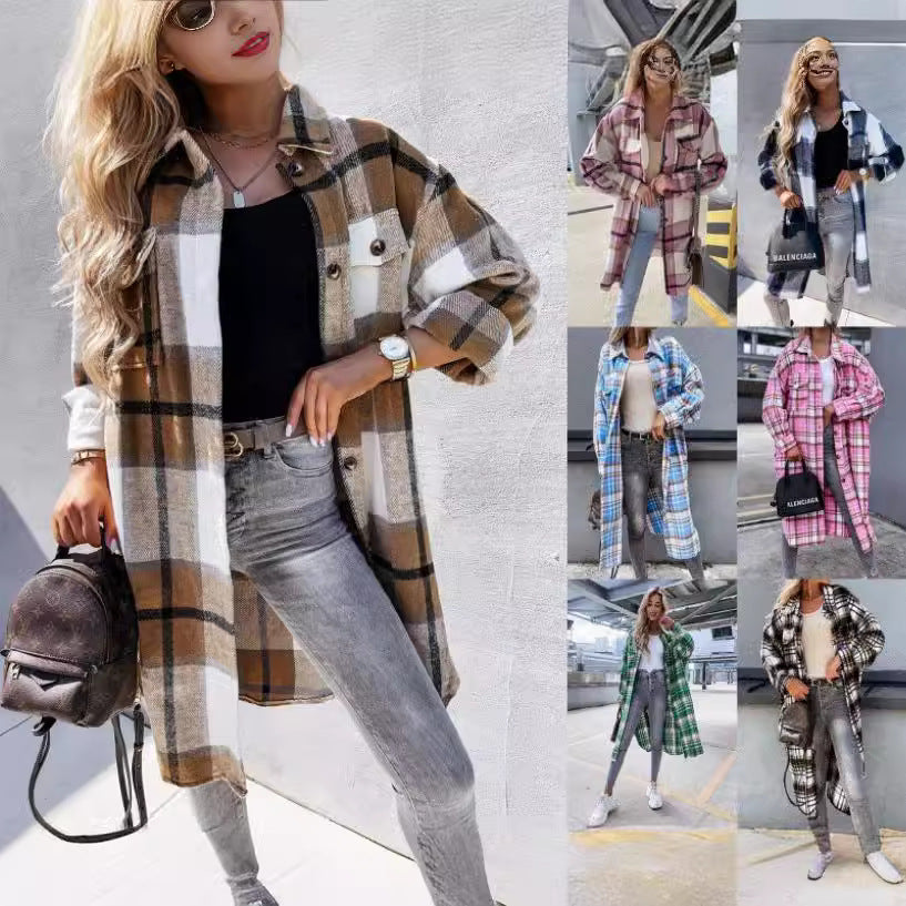 Women's Plaid Shirt Coat in Soft Cotton Blend