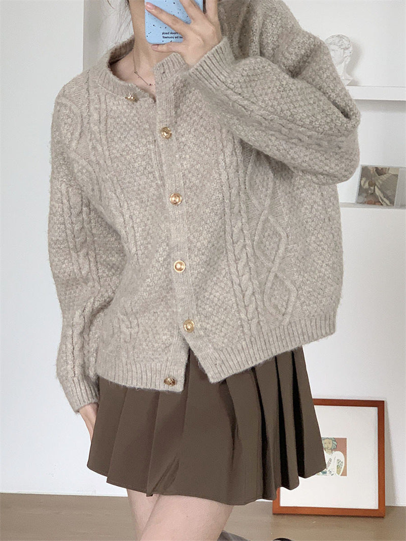 Women's Patterned Cardigan with Gold Buttons and Wide Cut