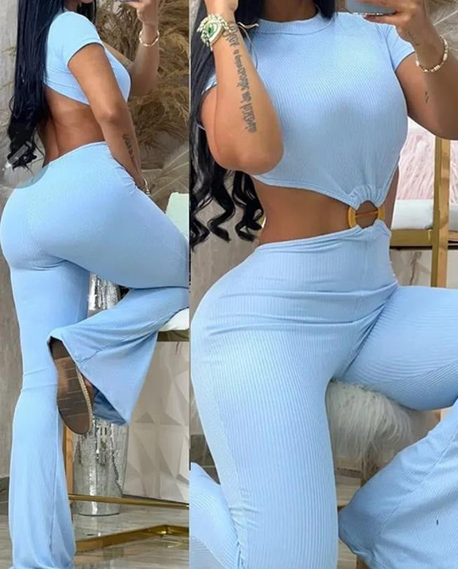 Women's Casual Two-Piece Set with Fashionable Ring Detail