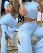 Women's Casual Two-Piece Set with Fashionable Ring Detail