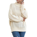 Women's Chunky Knit Sweater with High Collar and Loose Fit
