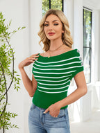 Fine Knit Sweater with Stripes and Decorative Buttons