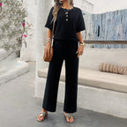 Women's Casual Lounge Set with Wide Top and Straight Pants