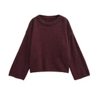 Women's Chunky Knit Sweater with Relaxed Fit and Wide Crew Neck