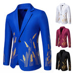 Elegant Blazer with Artistic Plant Pattern and Fine Texture