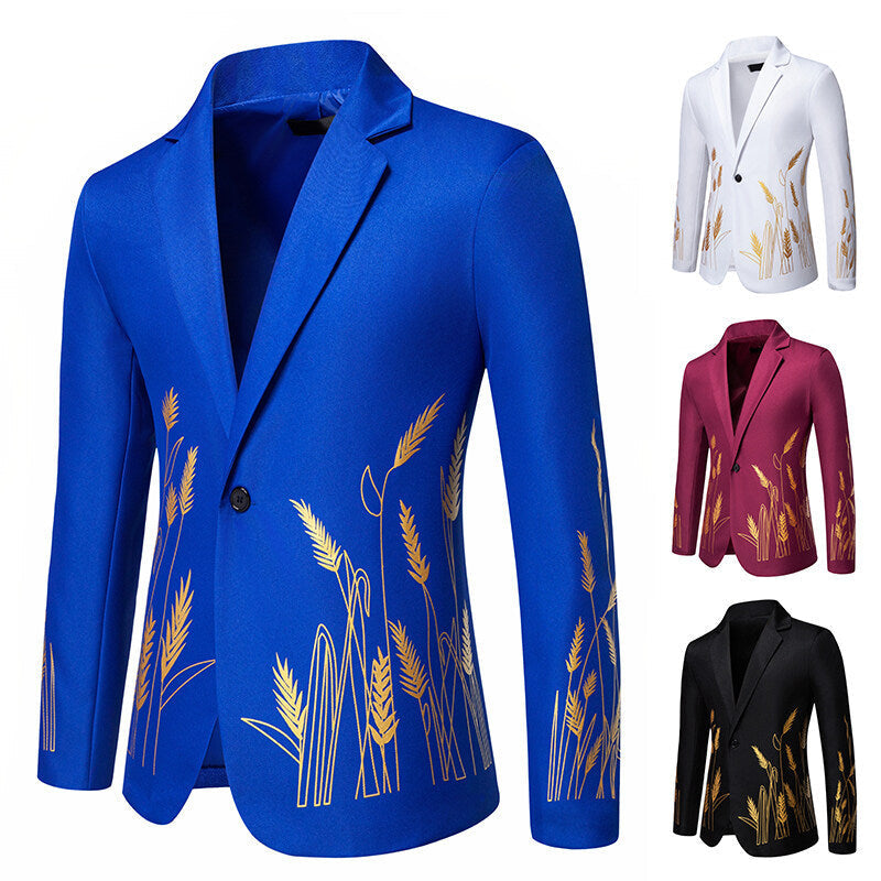 Elegant Blazer with Artistic Plant Pattern and Fine Texture