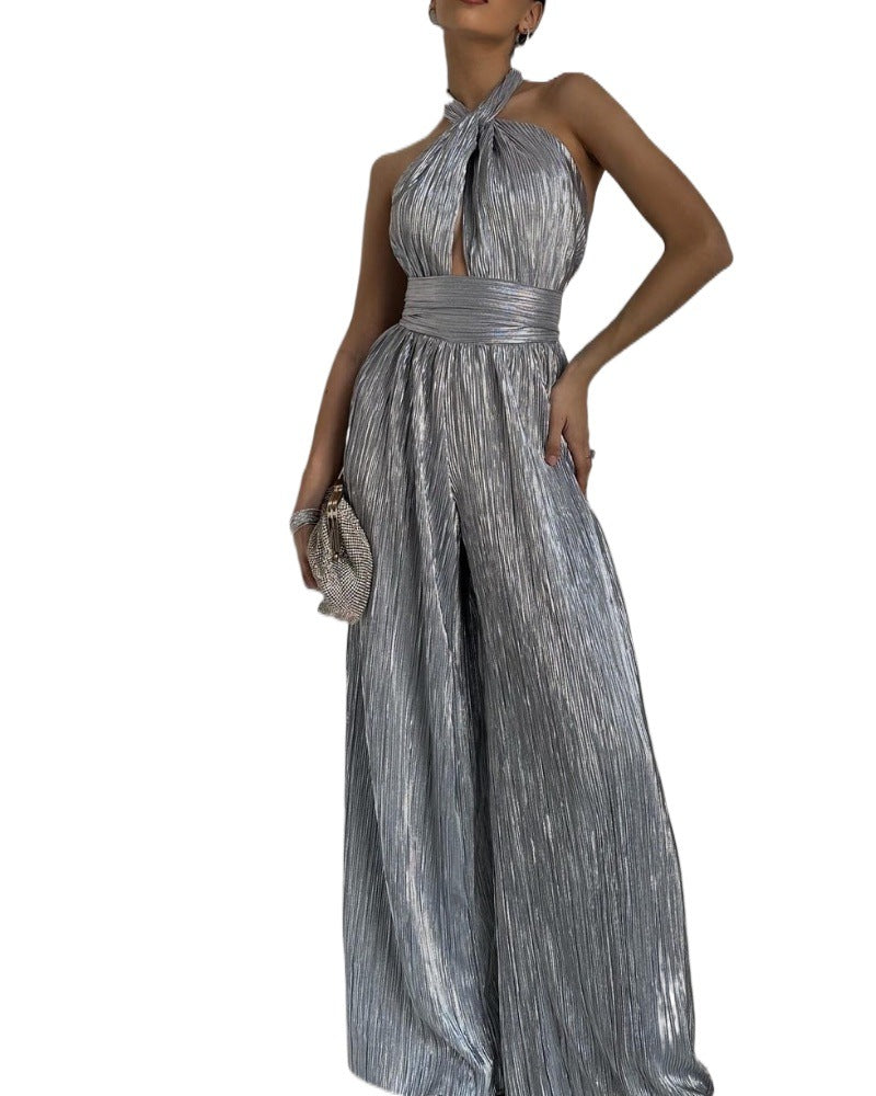 Women's Jumpsuit with Elegant Wrap Design and Pleats