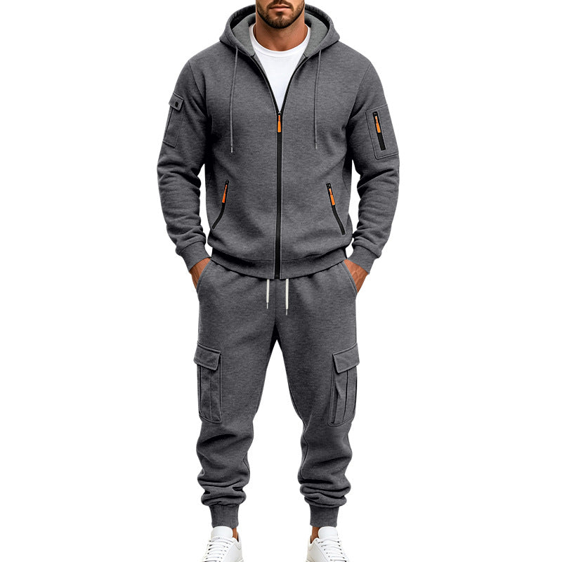 Men's Functional Cargo Sweatset with Hoodie and Multi-Pocket Jogger