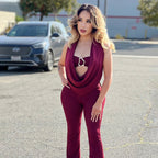 Elegant Jumpsuit with Adjustable Neckline and Chic Belt