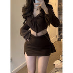 Casual Knot-Front Crop Top and Mini Skirt Set