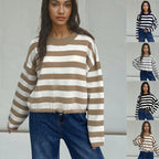 Women's Cozy Striped Sweater with Casual Fit and Deep Hem