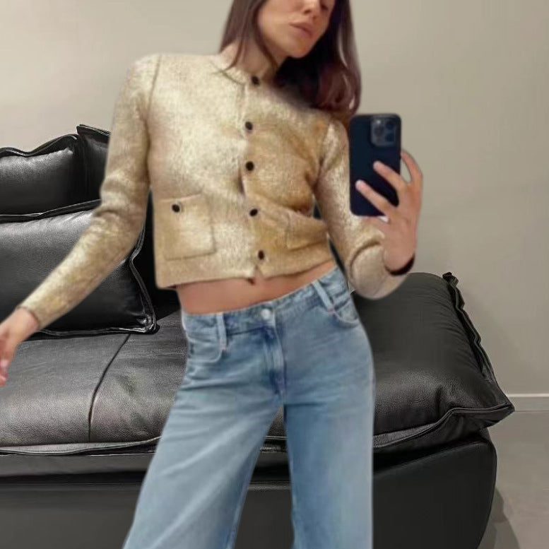 Women's Elegant Cardigan with Glitter and Pockets
