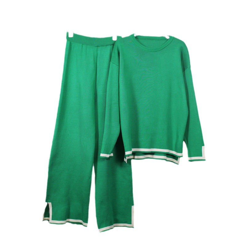 Women's Casual Knit Set with Contrasting Trim