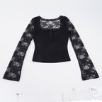 Women's Elegant Long-Sleeve Shirt with Lace and Button Details