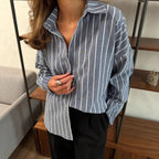 Casual Women's Cotton Blouse with Striped Design and Loose Fit