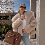 Women's Elegant Faux Fur Coat with Wide Collar