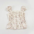 Women's Blouse with Floral Design and Ruffled Sleeves