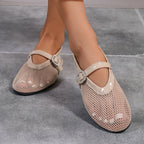 Women's Breathable Ballet Flats with Fashionable Cutout Pattern and Comfortable Strap