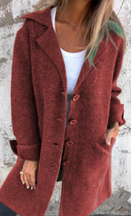 Women's Elegant Wool Jacket with Full Button Placket and Spacious Pockets