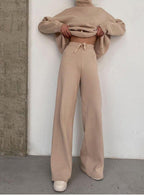 Women's Elegant Knit Loungewear Set with High Neck and Wide Leg