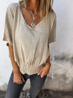 Women's Casual Blouse with Elastic Ruffled Hem