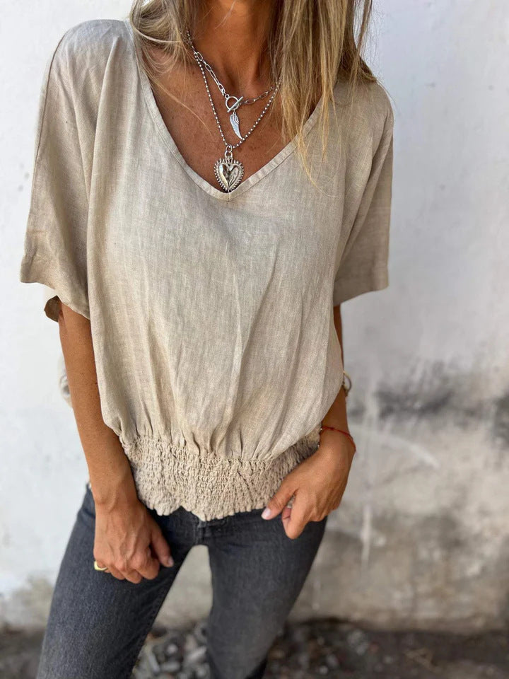 Women's Casual Blouse with Elastic Ruffled Hem