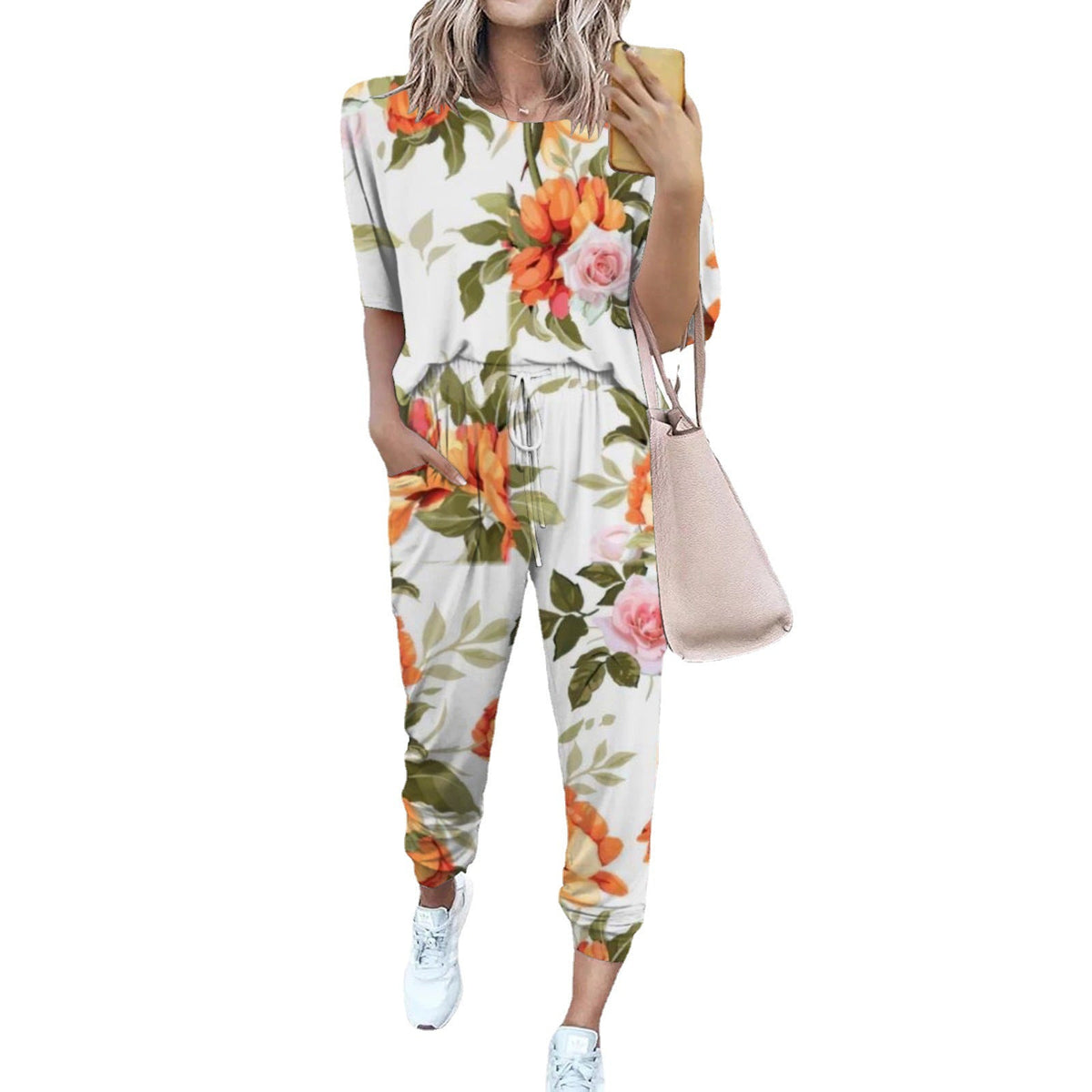 Women's Lightweight Casual Jumpsuit with Tie-Dye Pattern and Pockets
