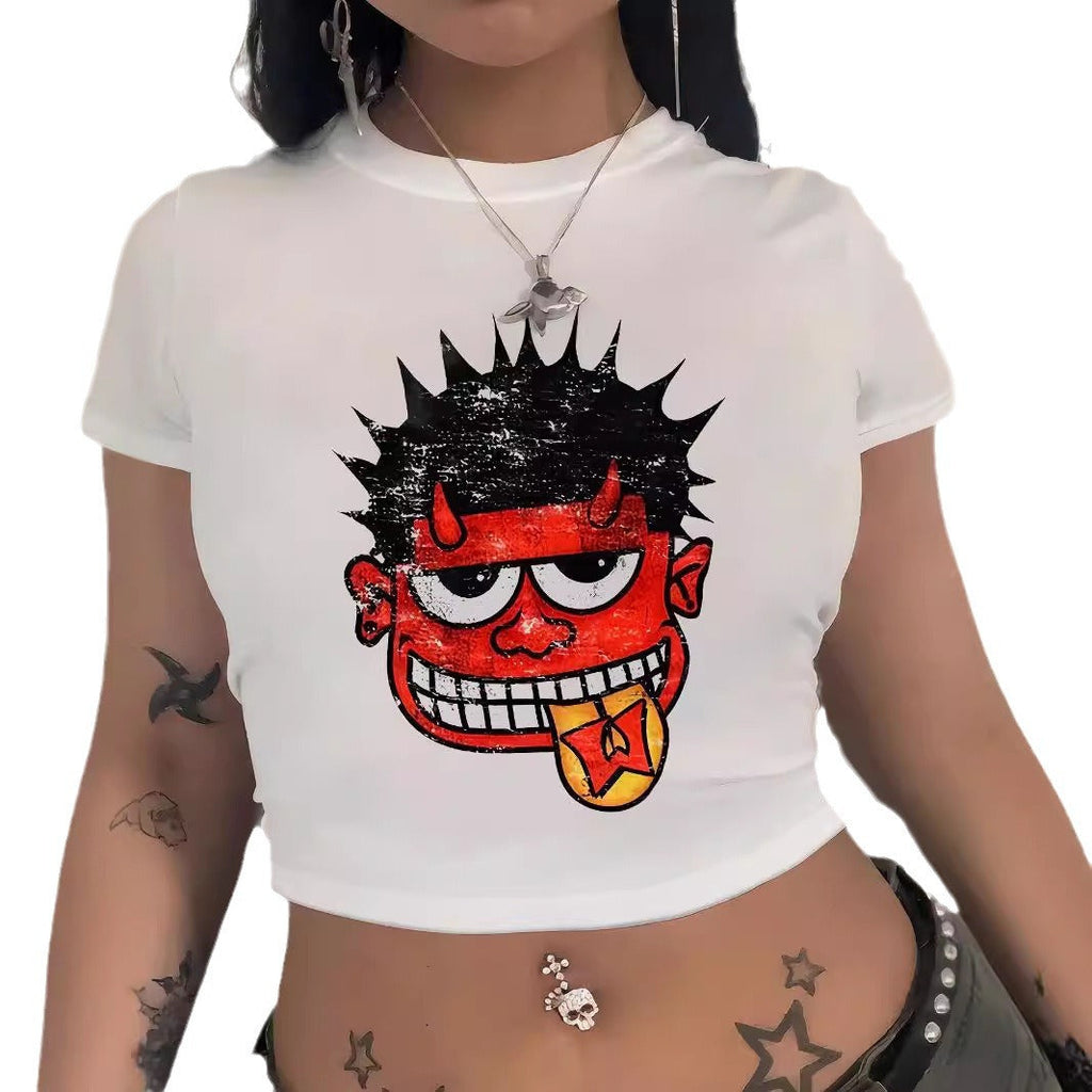 Women's Crop T-Shirt with Creative Comic Motif