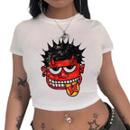 Women's Crop T-Shirt with Creative Comic Motif