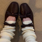 Women's Ballet Flats with Bow Detail and Leather Upper