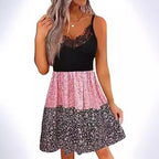 Women's Floral Dress with Lace Bodice and Tiered Skirt