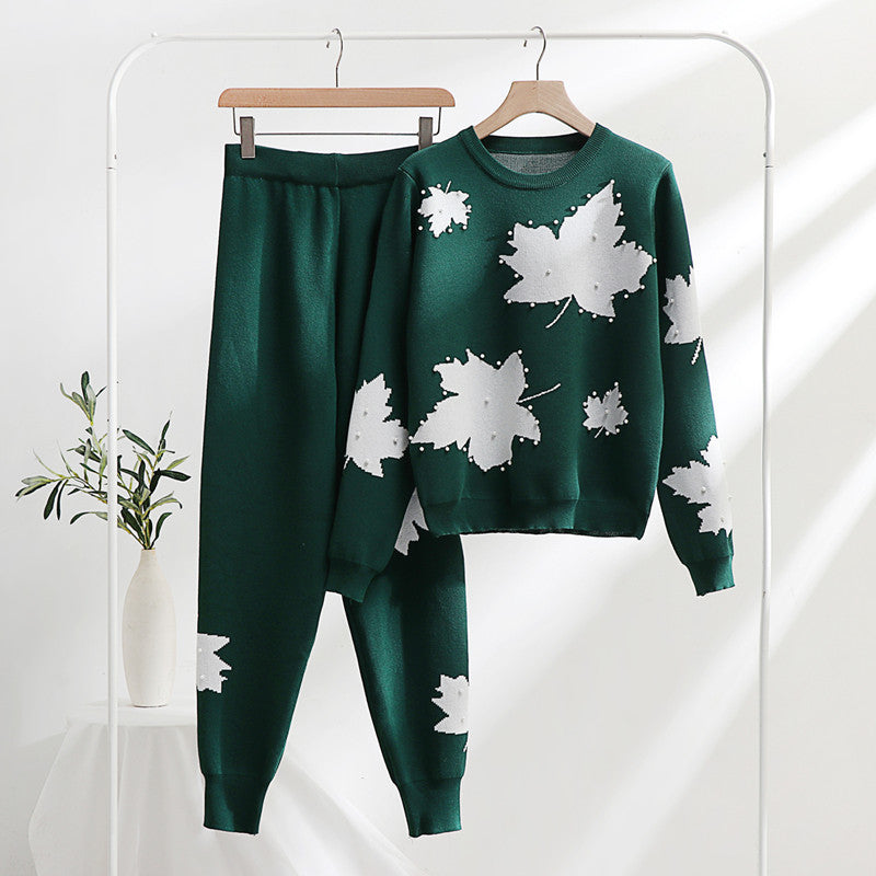 Women's Leisure Loungewear Set with Floral Design and Elastic Waistband