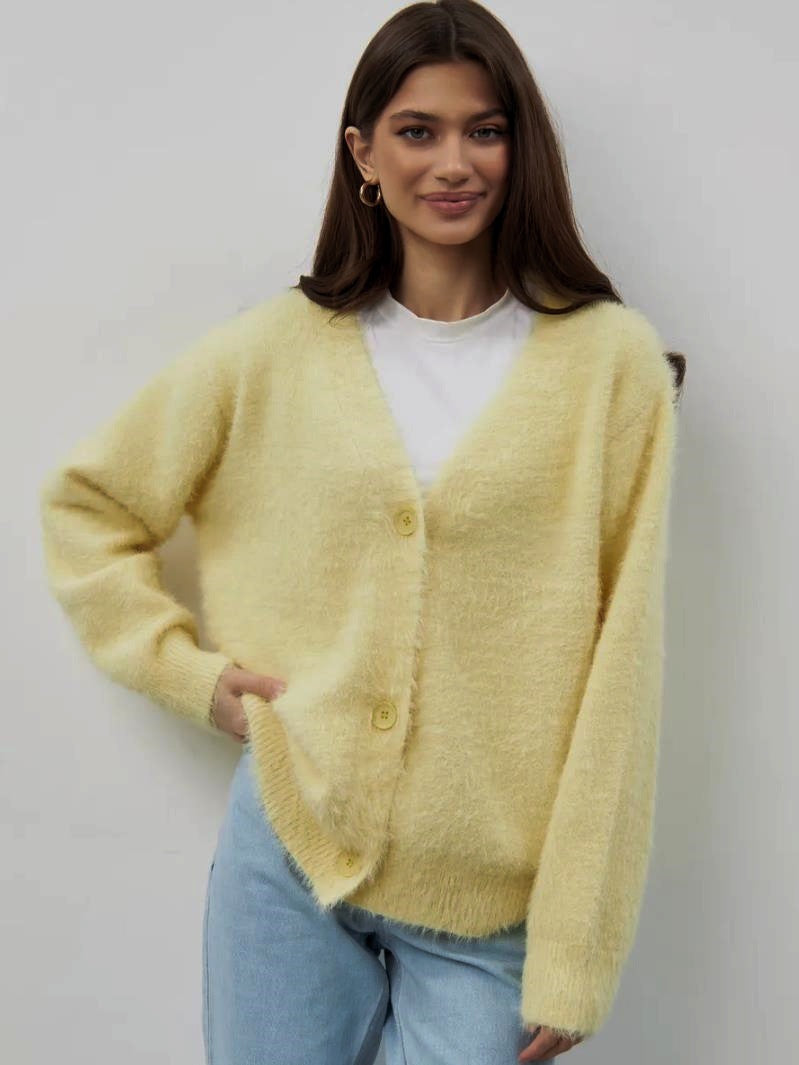 Women's Fluffy V-Neck Cardigan