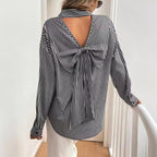 Women's Long Sleeve Striped Blouse with Back Detail