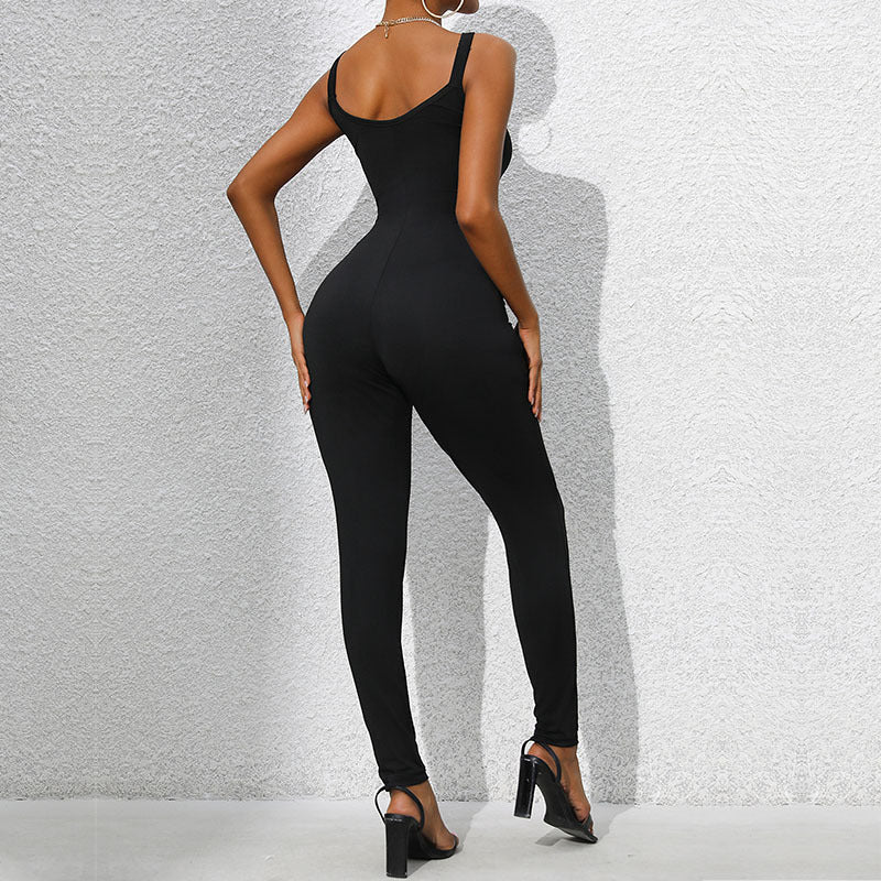 Women's Form-Fitting Jumpsuit with Elegant Shoulder Details