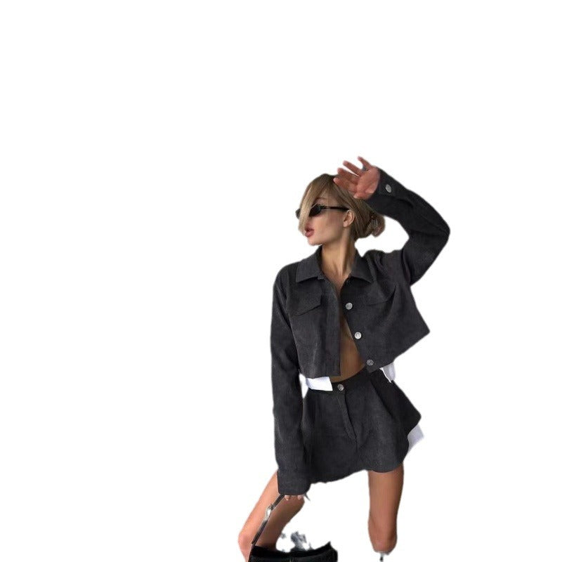 Women's Fashionable Denim Set with Cropped Jacket and Skirt