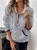 Women's Fluffy Teddy Sweater with High Collar and Pockets