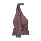 Women's Asymmetrical Top with Neck Tie and Ruching