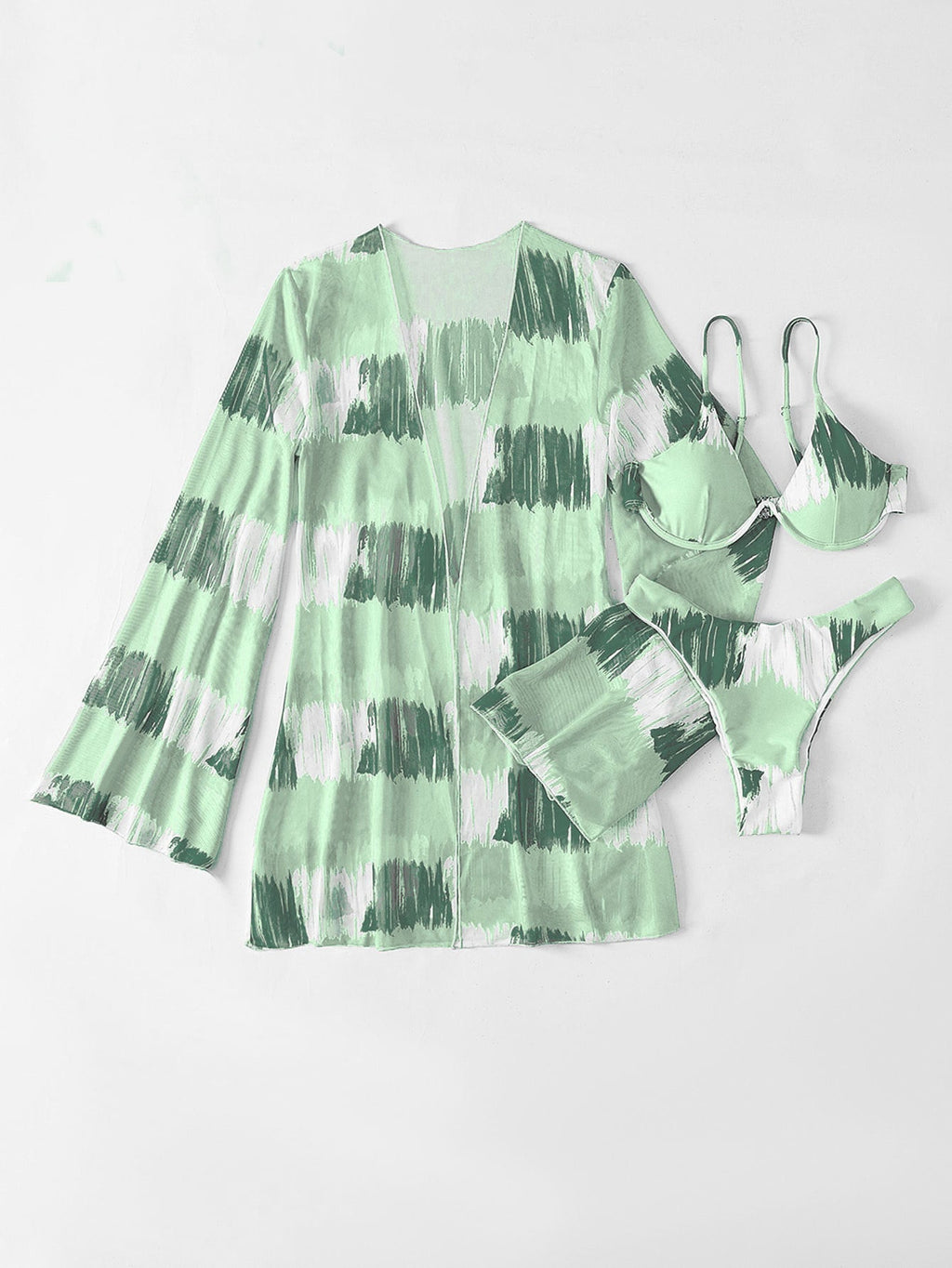 Women's Swimwear Set with Sheer Cover-Up and Floral Print
