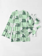 Women's Swimwear Set with Sheer Cover-Up and Floral Print