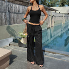 Women's Airy Two-Piece Set with Fitted Bustier and Wide Pants