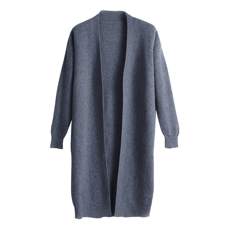 Women's Large Knit Cardigan with Open Design and Voluminous Sleeves