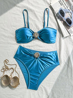 Women's Bandeau Bikini with Elegant Shell Detail and High-Leg Cut